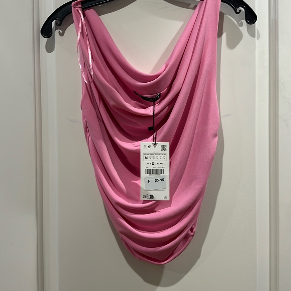 Zara draped crop top size m color pink NWT style number 3067 118 902